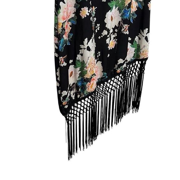 Urban Renewal Floral V-neck Asymmetric Fringe Hem Midi Dress Black Multi S/M - Picture 4 of 8